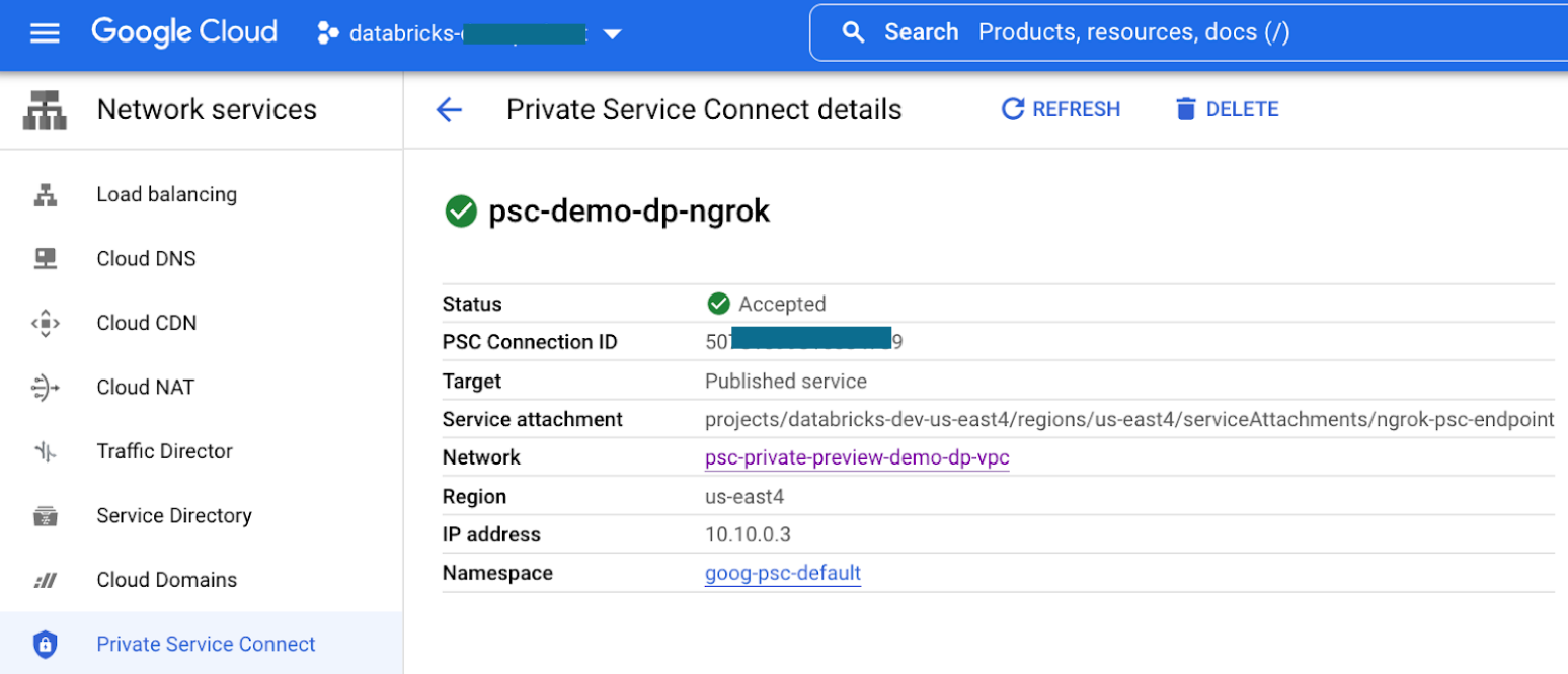 VPC端點從數據平麵VPC SCC繼電器服務附件URI。