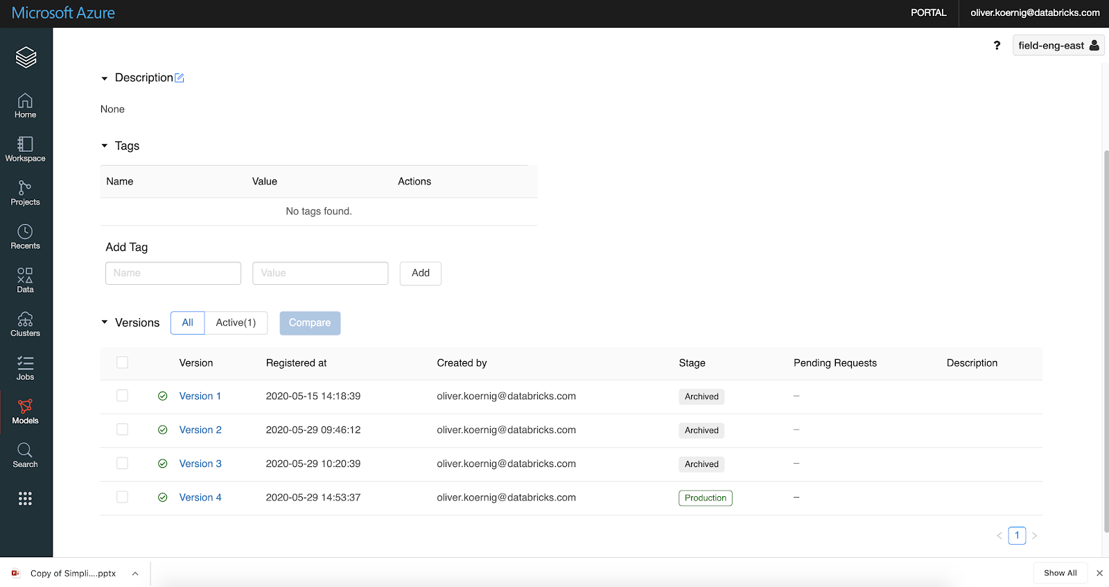 示例毫升模型部署到生產環境中執行AzureML從Azure磚筆記本。